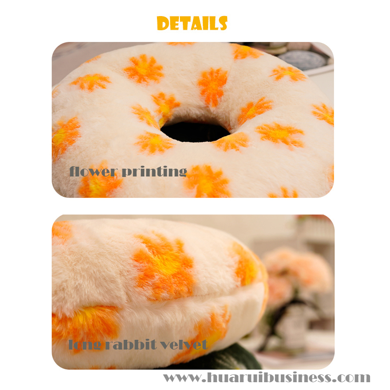 small daisy printing rabbit fur velvet donut pillow/plush pillow toy