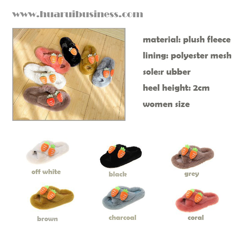 criss cross fluffy slippers,cross bands plush home slipper with carrots