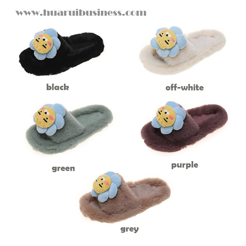 plush scuff slipper,scuffette,fur flat slipper, home slipper with sun flower