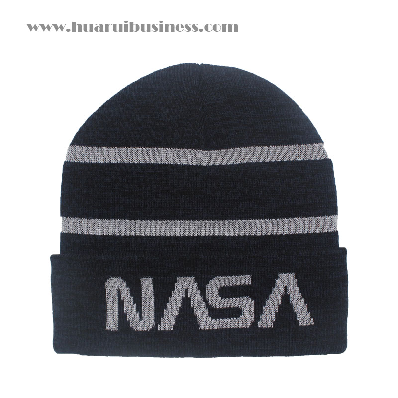 acrylic cuffed beanie,hat,tuque,unisex,winter beanie with reflective strips and logo