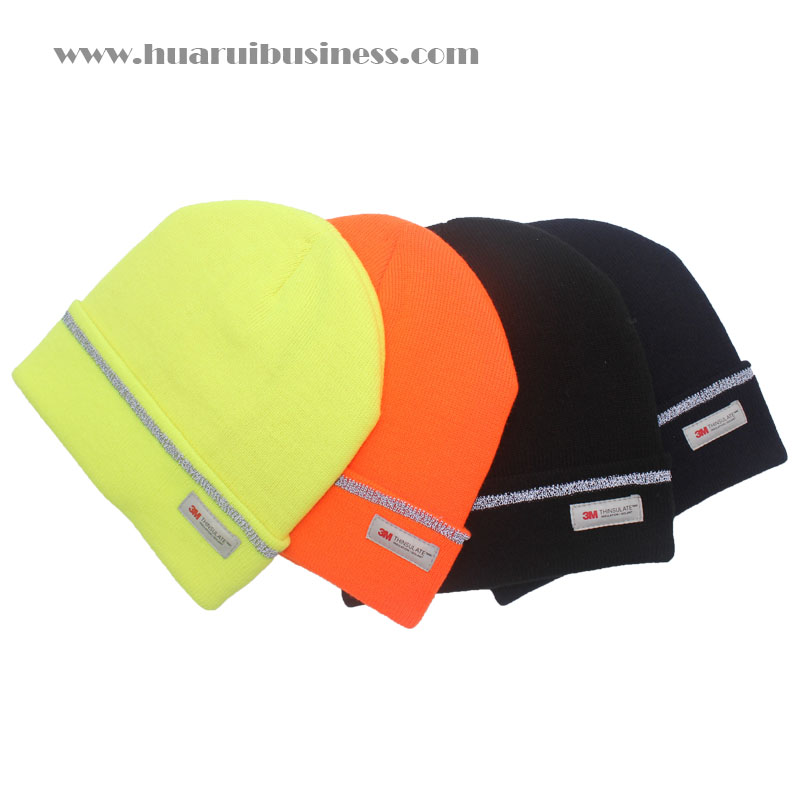 high visibility safety beanie cap hat tuque,enhanced visibility beanie with reflective stripes